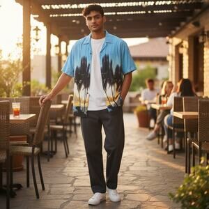 VTG 90s Ocean Current Original Shirt Mens XL Tropical Silhouette Beach Miami Y2K